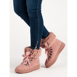 Růžové sněhové boty s kožešinou růžový 2