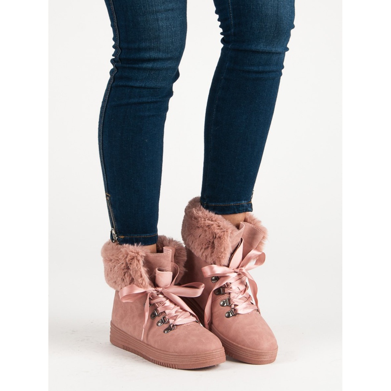 Růžové sněhové boty s kožešinou růžový 1 Růžové sněhové boty s kožešinou růžový 1