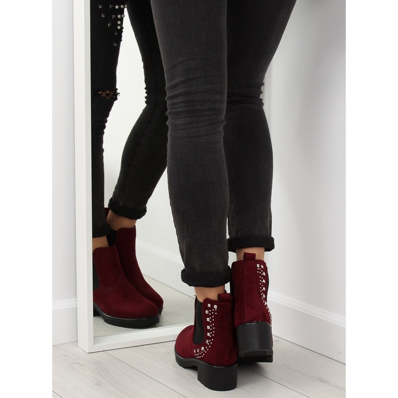 Boty Jodhpur s cvočky kaštanové Z175 Burgundsko červený 1