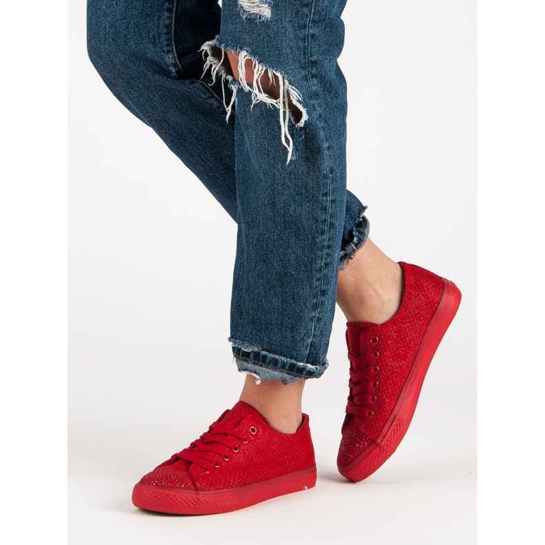 Sport Červené tenisky s krystaly 2