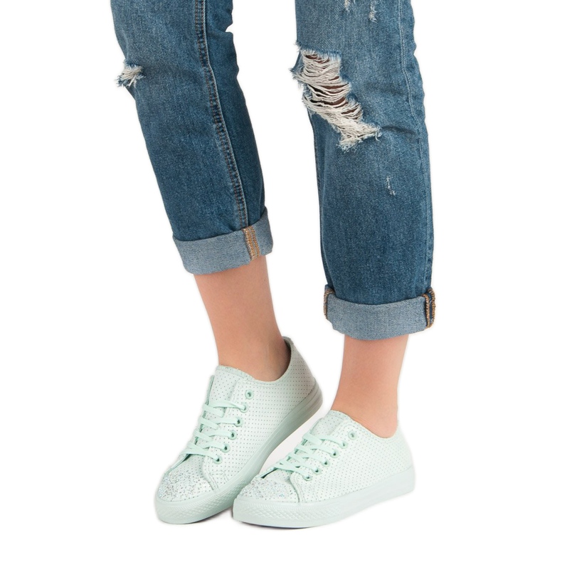 Sport Mátové tenisky s krystaly zelená 1