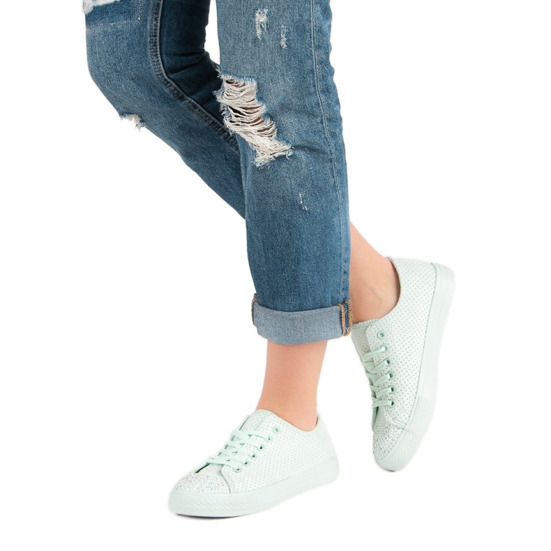 Sport Mátové tenisky s krystaly zelená 2