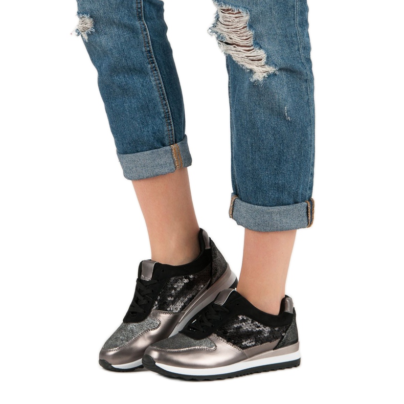 Sportovní obuv s flitry černá šedá žlutá 2