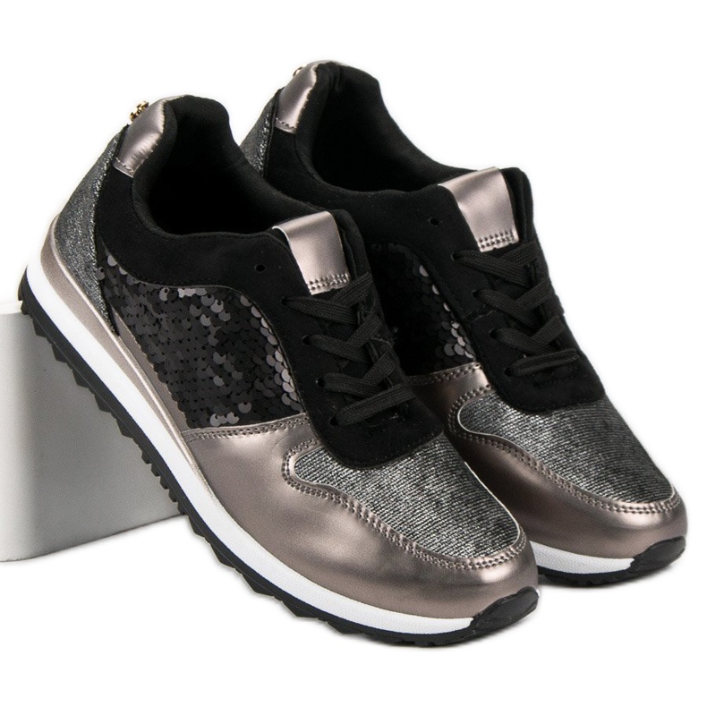 Sportovní obuv s flitry černá šedá žlutá 1