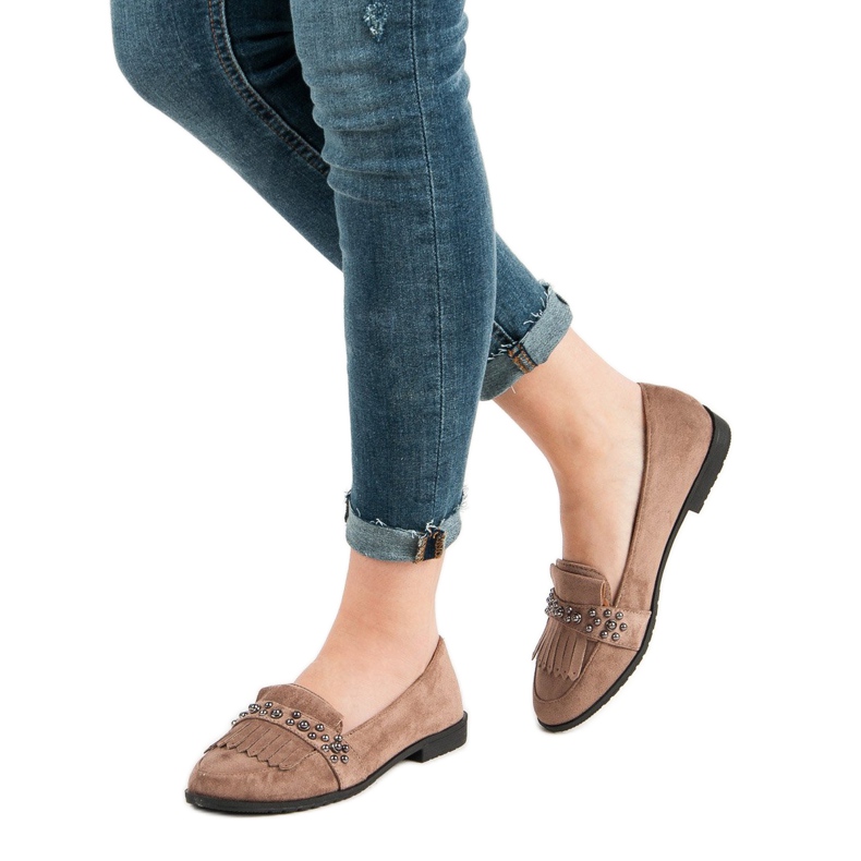 Laura Mode Béžové mokasíny s kamínky béžový 2