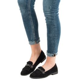 Laura Mode Černé mokasíny s kamínky černý 1