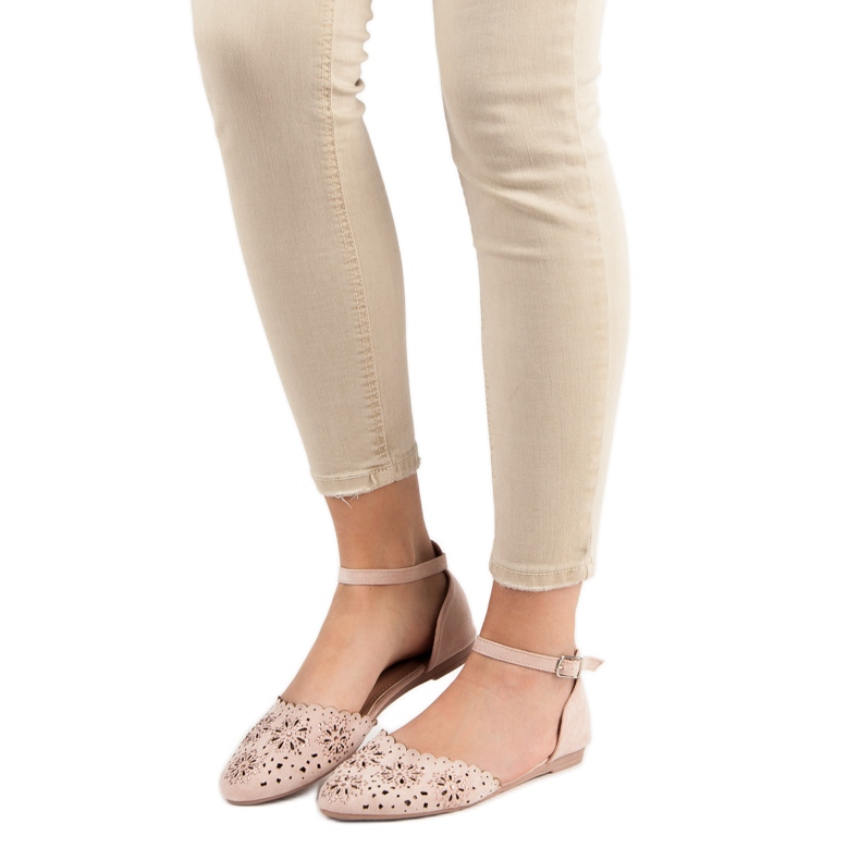 Laura Mode Prolamované balerínky s krystaly růžový 2