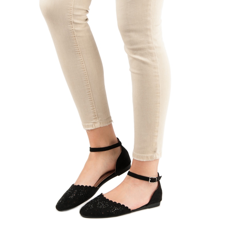 Laura Mode Prolamované balerínky s krystaly černá 2