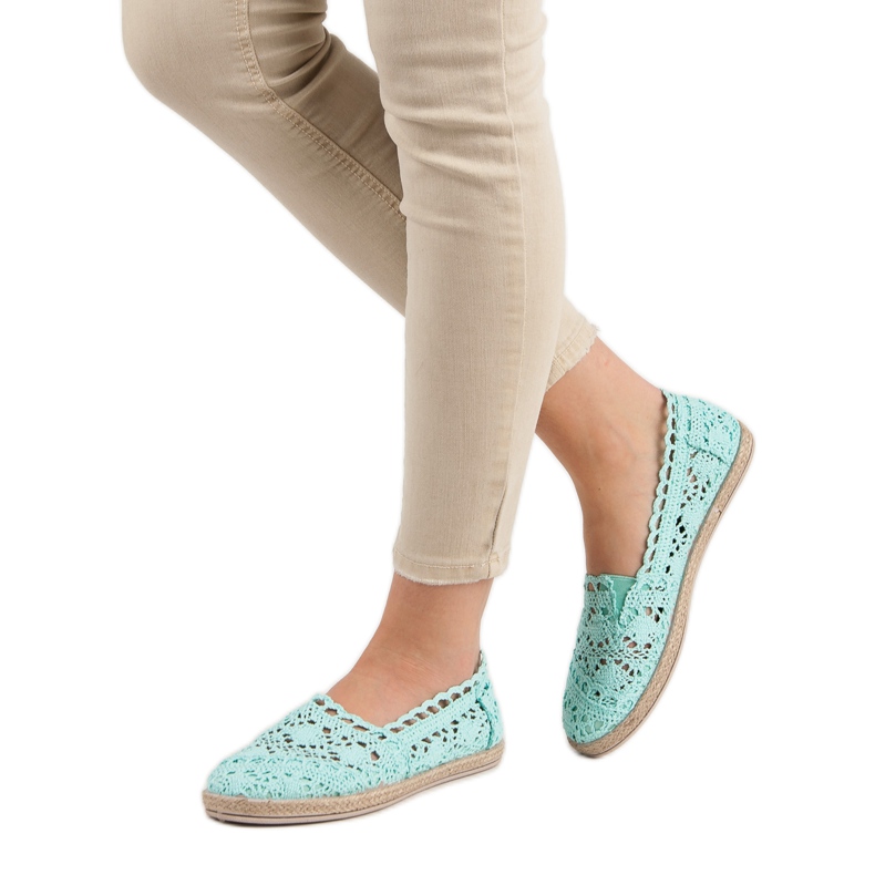 Sweet Shoes Espadrilky z mátové krajky zelený 2