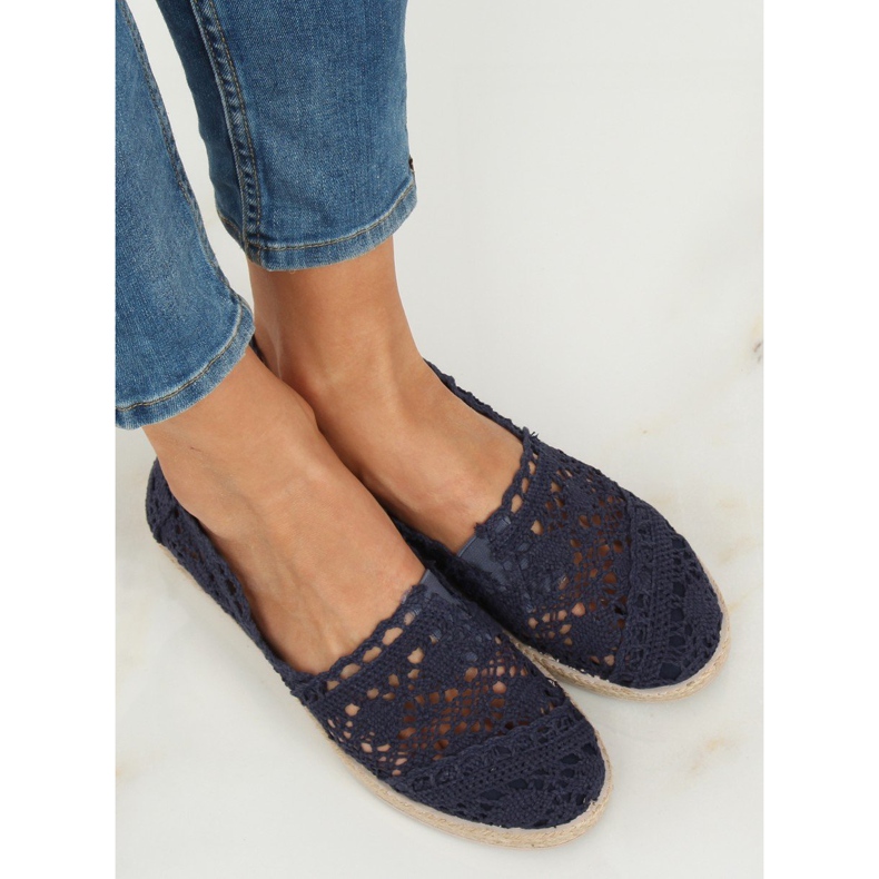 Tmavě modré krajkové espadrilky JX1020 Navy námořnická modrá 1