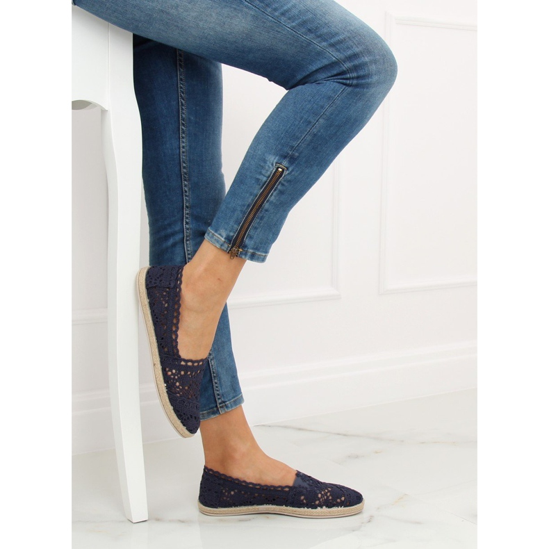 Tmavě modré krajkové espadrilky JX1020 Navy námořnická modrá 2