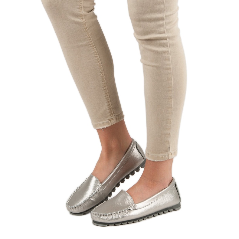 Filippo Stříbrné kožené mokasíny šedá 1