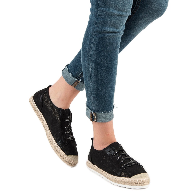 Queentina Černé krajkové espadrilky černý 2