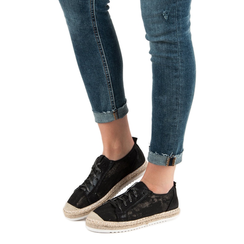 Queentina Černé krajkové espadrilky černý 1