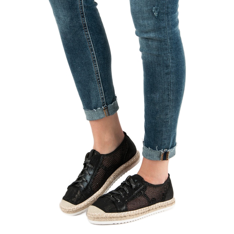 Queentina Šněrovací espadrilky se síťovinou černý 1