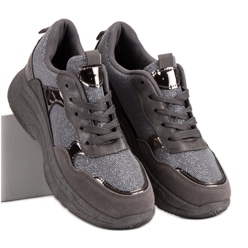 Třpytivé tenisky na platformě šedá 2