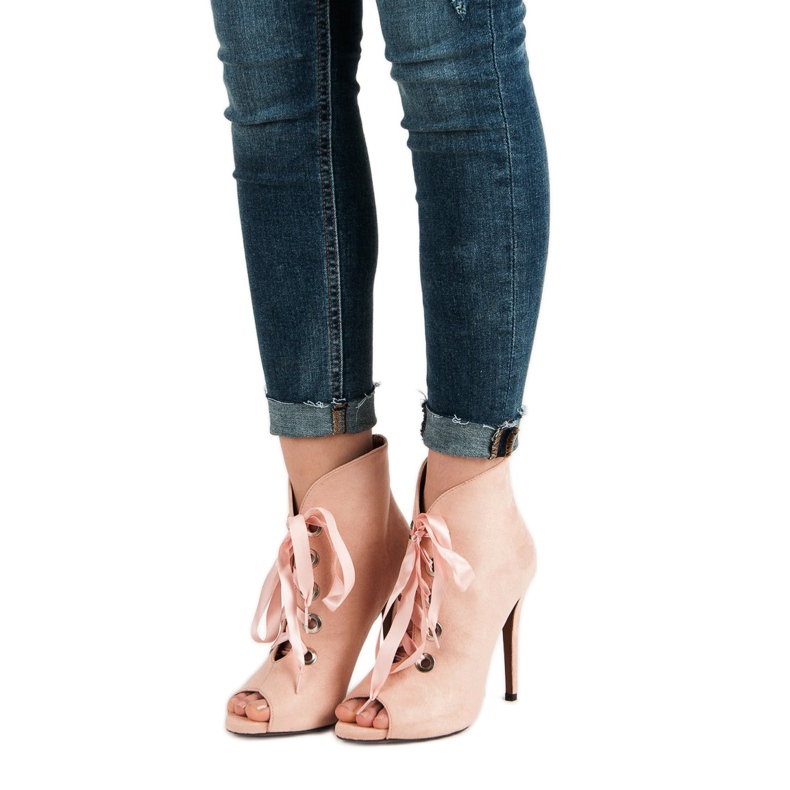 Bestelle Svázané boty s otevřenou špičkou růžový 1