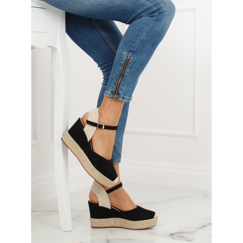 Černé espadrilky na klínech T331P černé černý 1