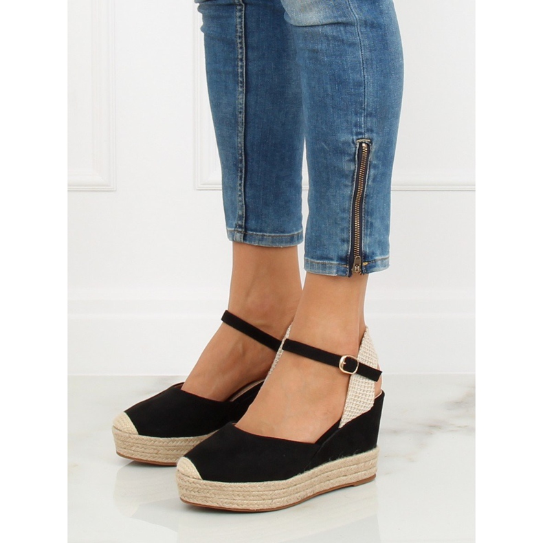 Černé espadrilky na klínech T331P černé černý 2