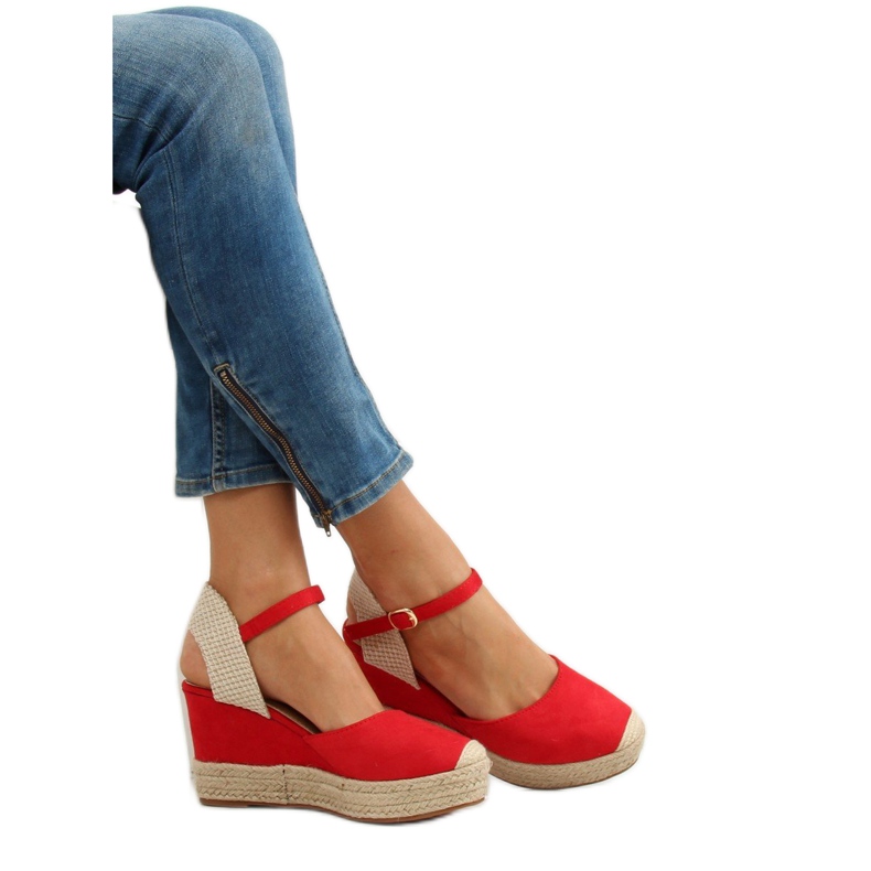 Červené espadrilky na klínech, červené T331P červené červený 1