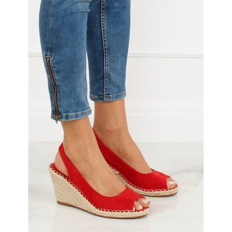 Červené espadrilky na klínech červená YY29P červená červený 2