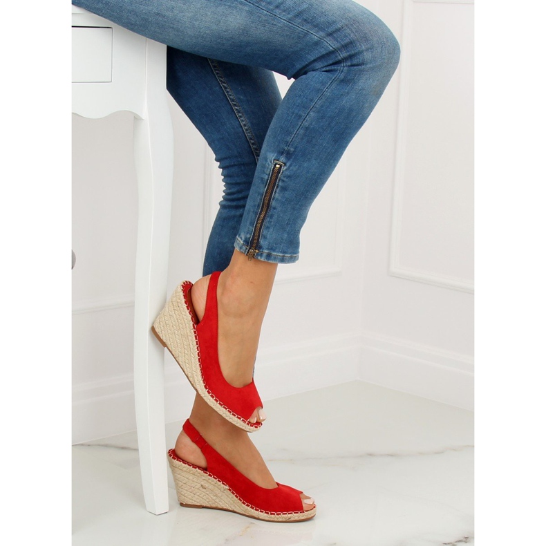 Červené espadrilky na klínech červená YY29P červená červený 1