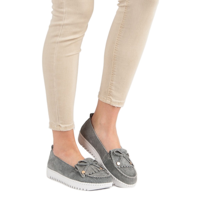 Filippo Módní kožené mokasíny šedá 1