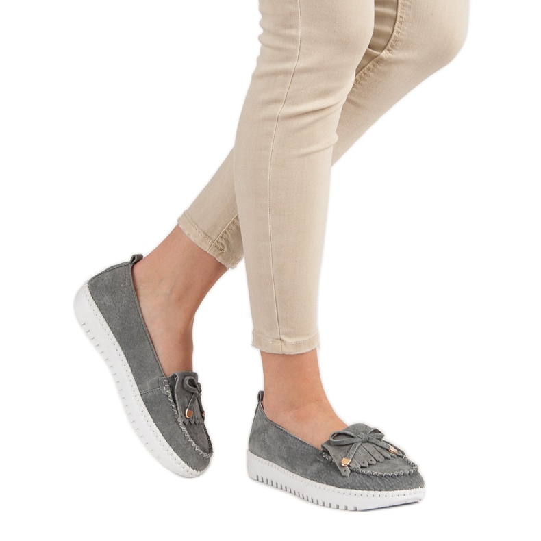 Filippo Módní kožené mokasíny šedá 2