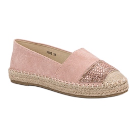 Small Swan Semišové espadrilky s krystaly růžový 1