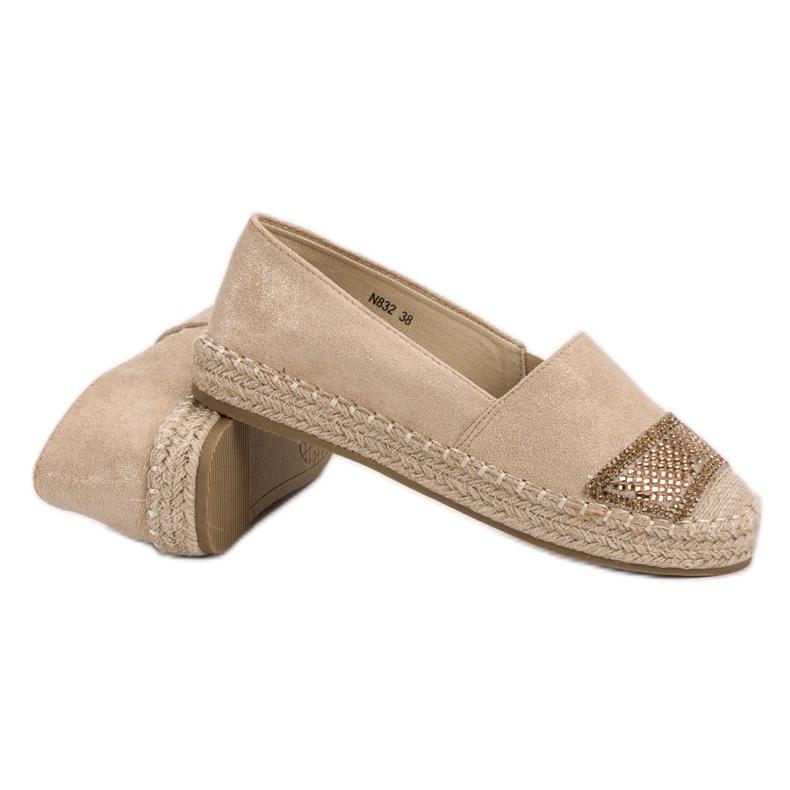 Small Swan Semišové espadrilky s krystaly hnědý 1