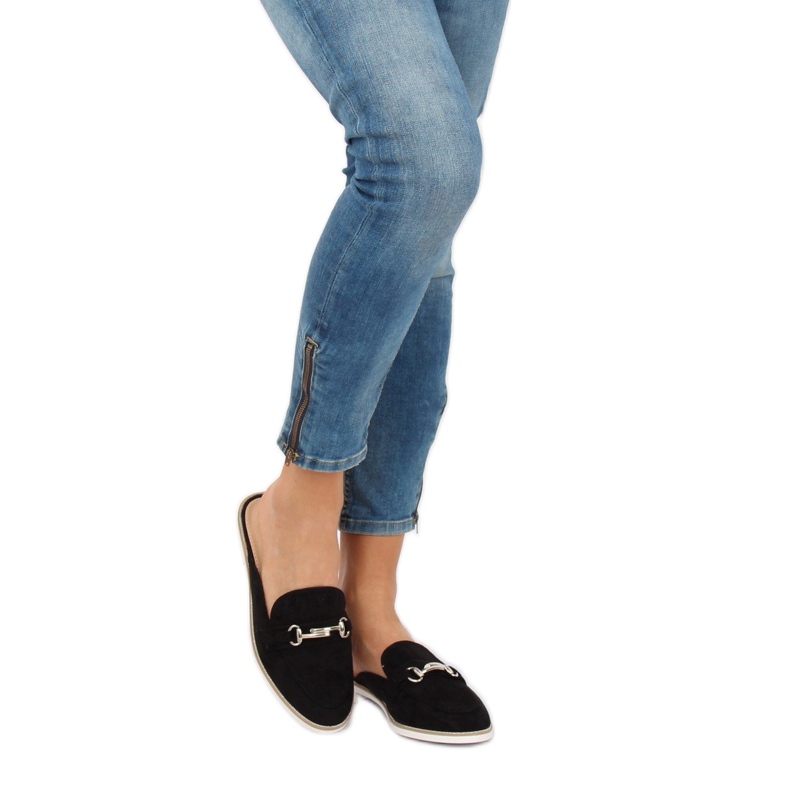 Černá F9375 Černé pantofle mokasíny 1