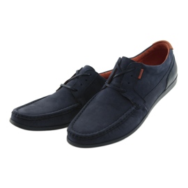 Mokasíny na vázání Badura 3175 tmavě modré oranžový námořnická modrá 3