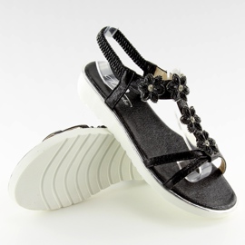 Pohodlné sandály s květinami černá 127-58 Černá II-GAT 2