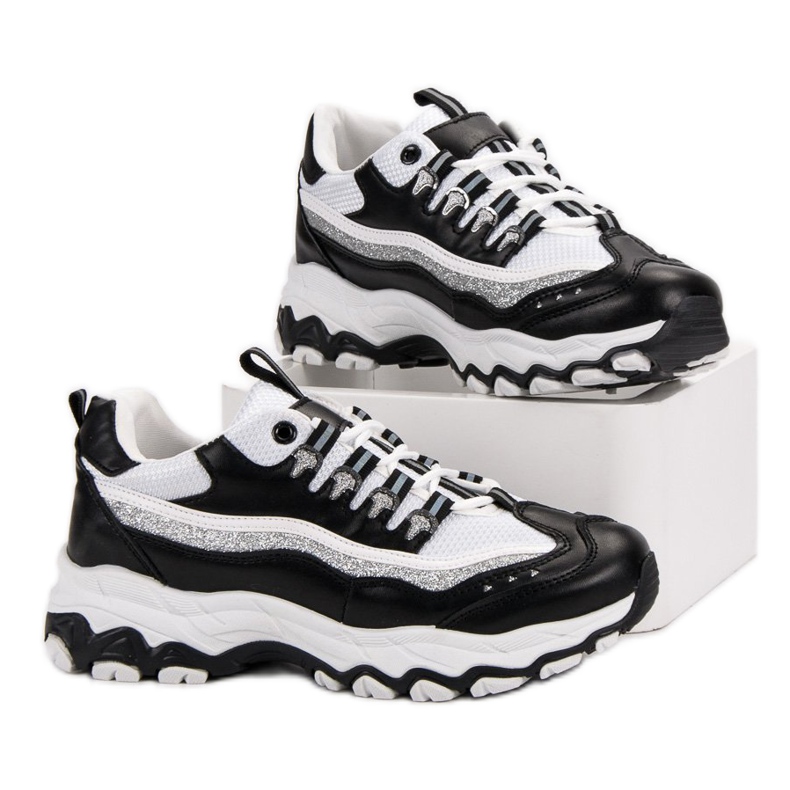 Tenisky se třpytkami bílý černý 2