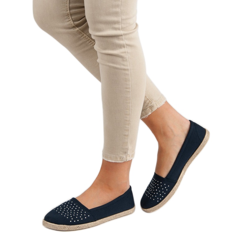 Tmavě modré espadrilky s krystaly modrý námořnická modř 2