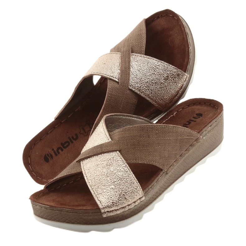 Pantofle KOMFORT INBLU GX006 hnědé / zlaté béžový zlatý 5