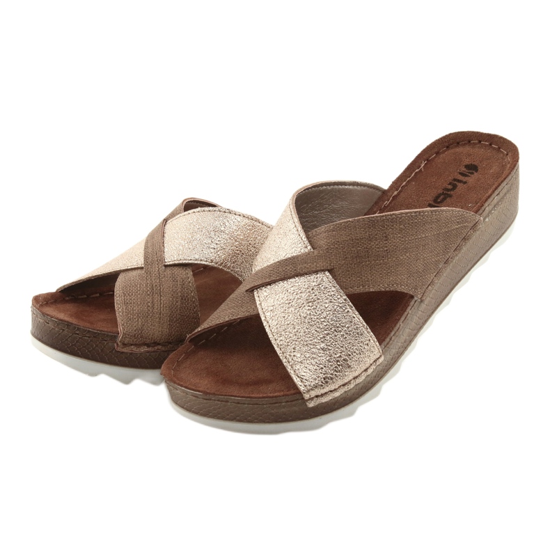 Pantofle KOMFORT INBLU GX006 hnědé / zlaté béžový zlatý 3