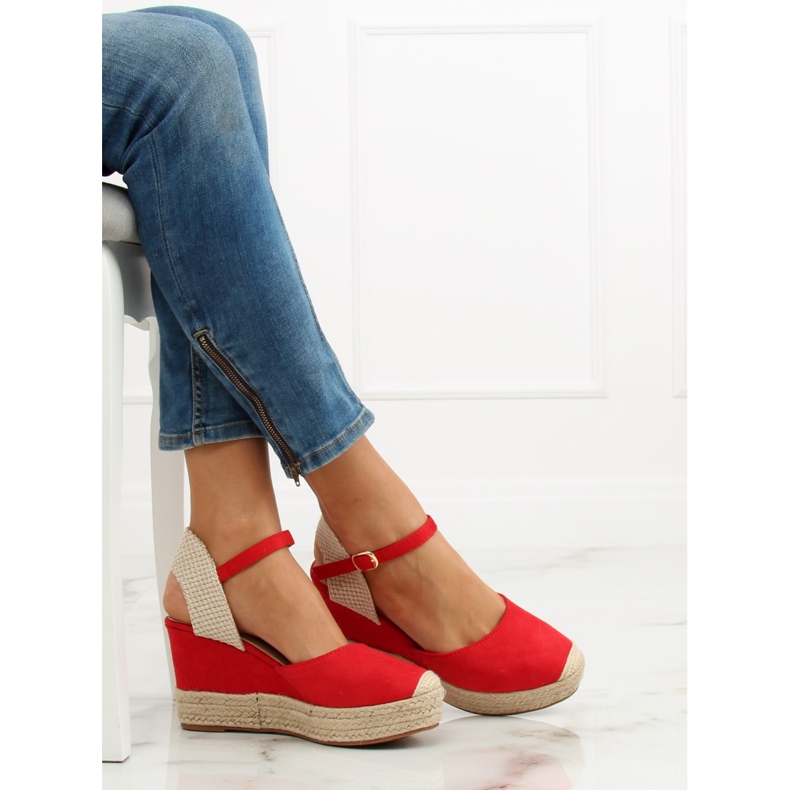 Espadrilles na červených klínech T331P Red II-GAT červené 1