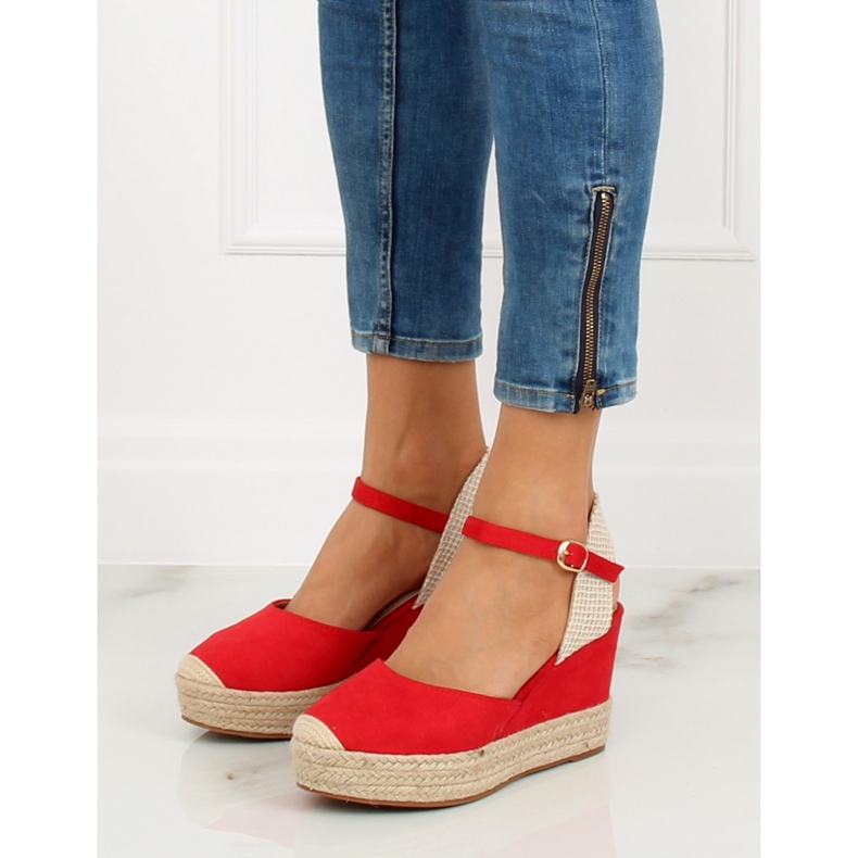 Espadrilles na červených klínech T331P Red II-GAT červené 2