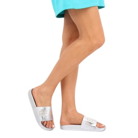 Stříbrné metalické pantofle WL169 Silver šedá 1