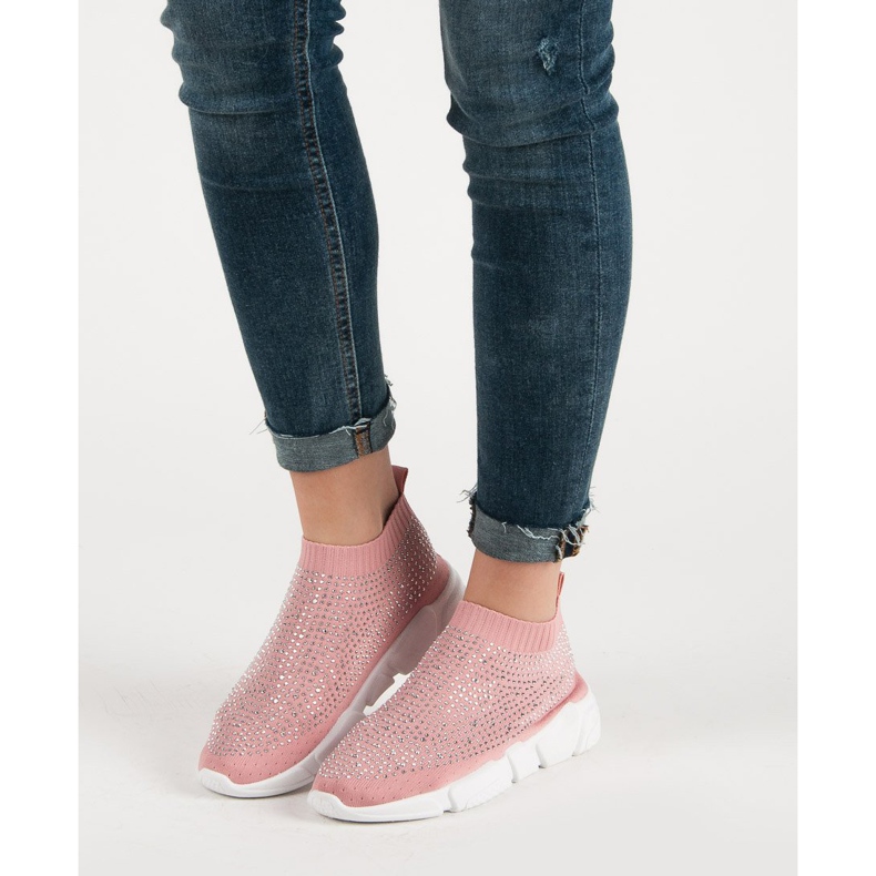 Textilní sportovní obuv s krystaly růžový 1