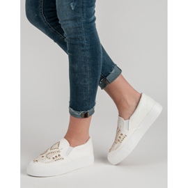 J. Star Bílé slipony s kamínky bílý 2