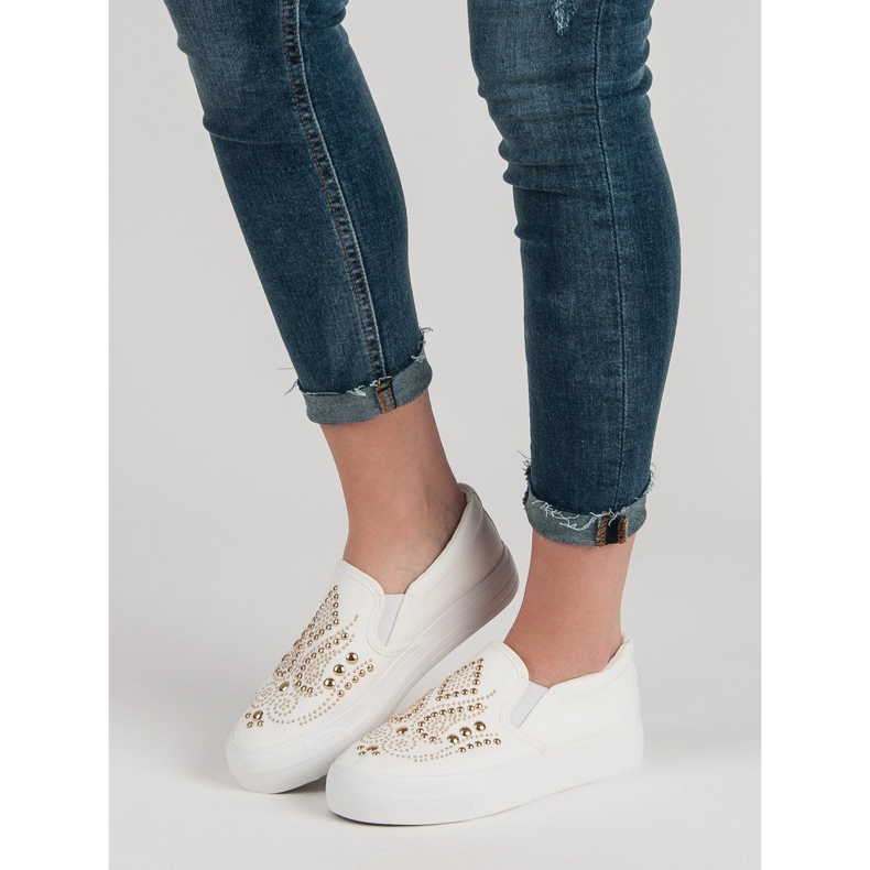 J. Star Bílé slipony s kamínky bílý 1