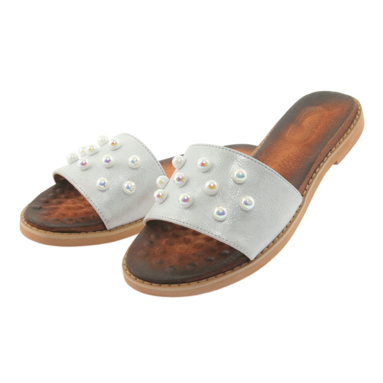 M.Daszyński Dámské flip -flops 1837 zdobené šedými perlami šedá 3