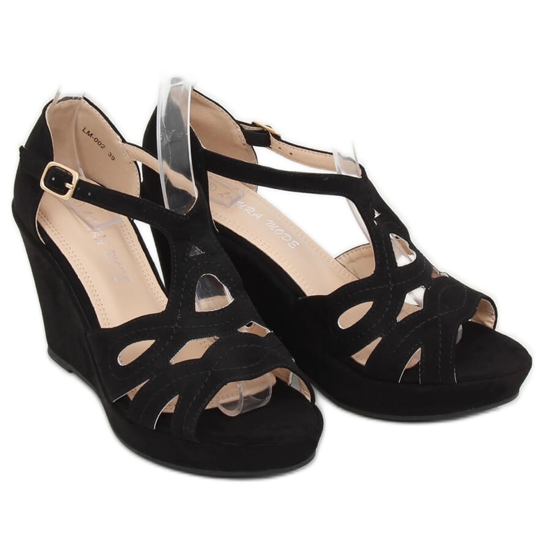Černé sandály na černém klínu LM-002 Black černý 1