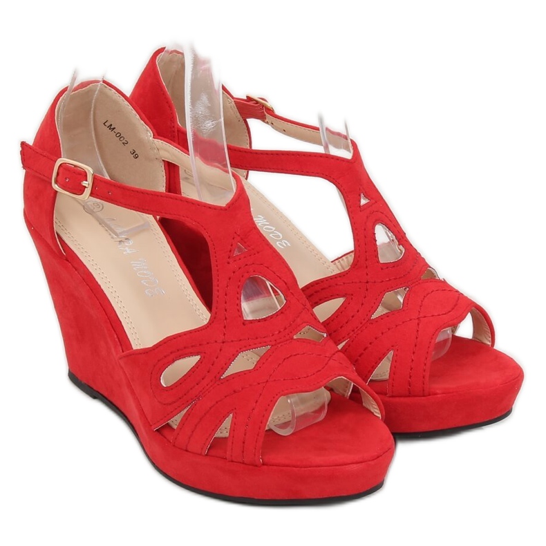 Červené sandály na klínku LM-002 Red červený 1