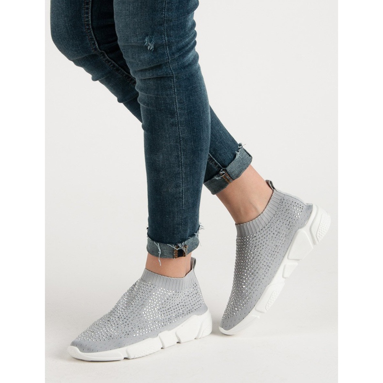 Textilní sportovní obuv s krystaly šedá 1 Textilní sportovní obuv s krystaly šedá 1