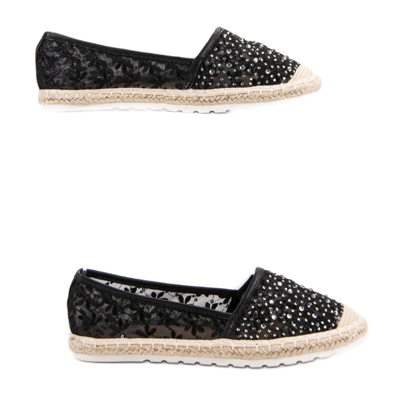 Ideal Shoes Espadrilky s krystaly černý 2