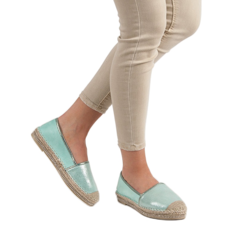 Lucky Shoes Espadrilky máty s krystaly zelený 2