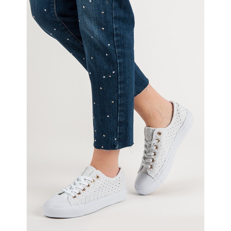 Bílé textilní tenisky bílý 2